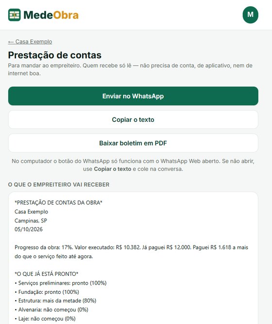Prestação de contas para o empreiteiro